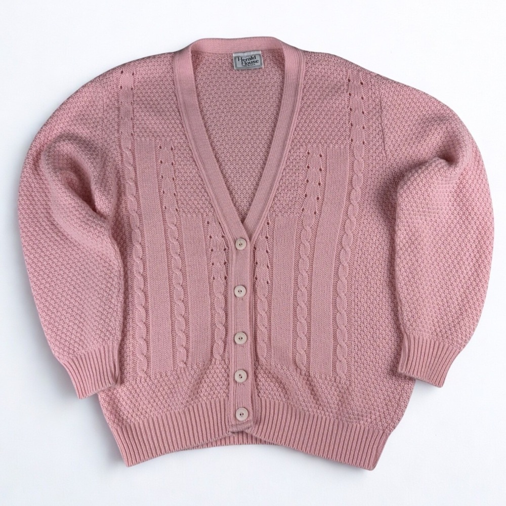 Vintage‎ Pink Cardigan Sweater Womens Knitted Carriage Court Valentines USA